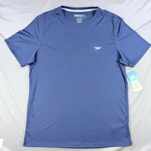 Speedo Mens M Navy Blue Polyester Swim UPF 50+ Sun Protection Rash Guard Shirt